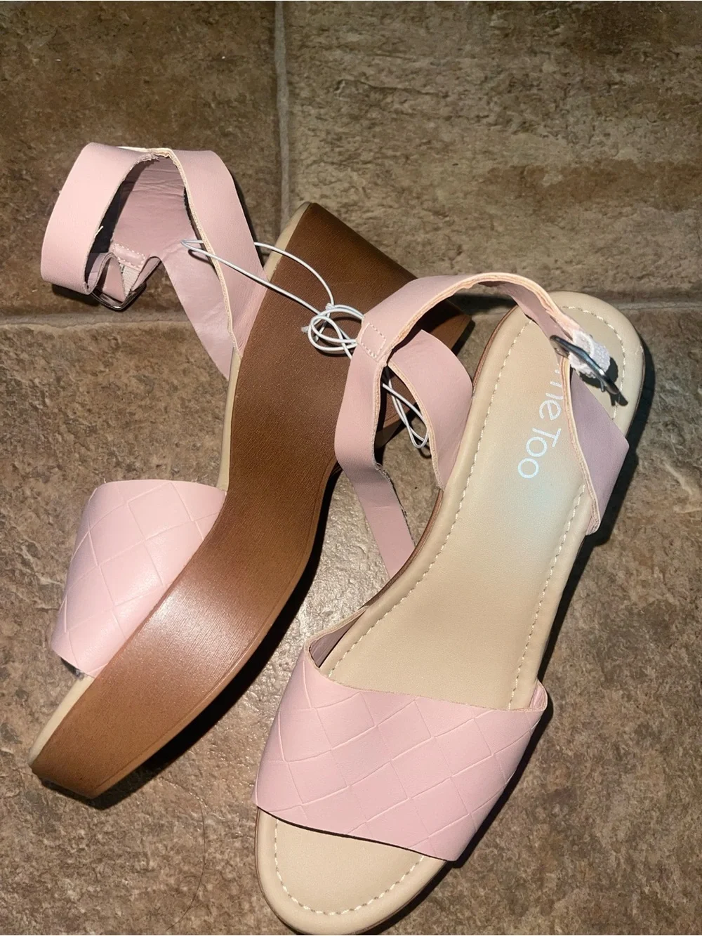me too Pale Pink Braided Front Ankle-Strap wedge